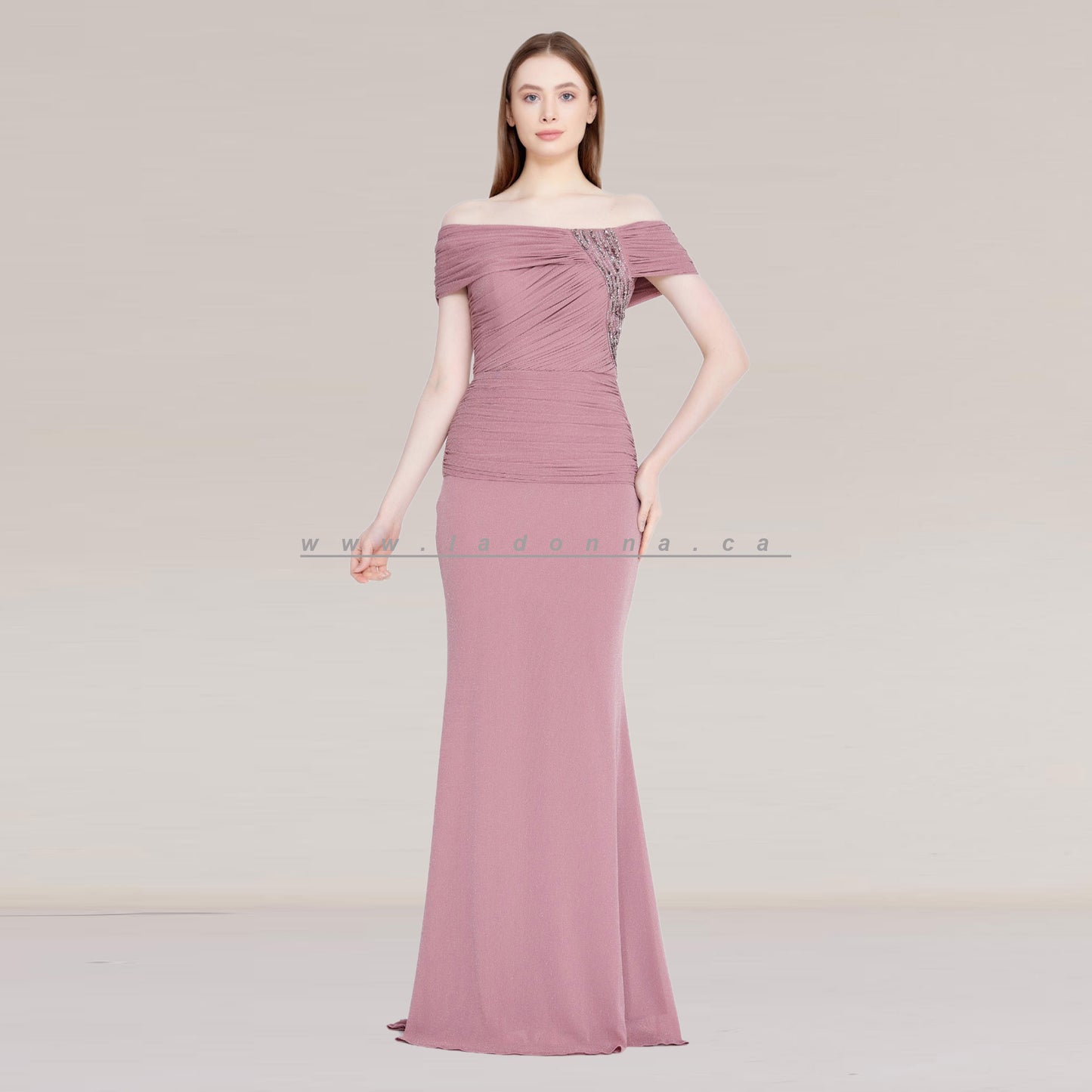 Off Shoulder Maxi Lycra Mermaid Regular Pink Dress