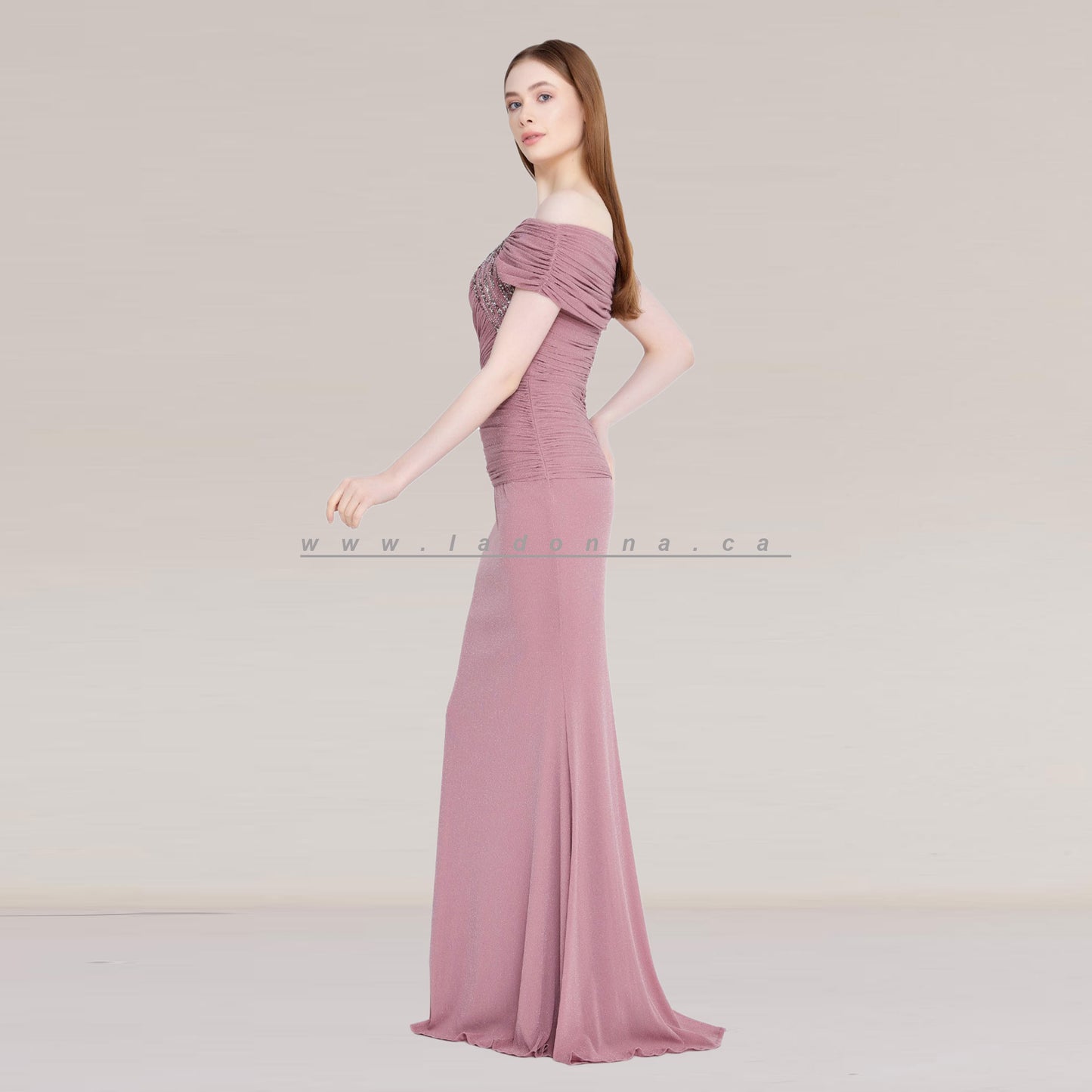 Off Shoulder Maxi Lycra Mermaid Regular Pink Dress