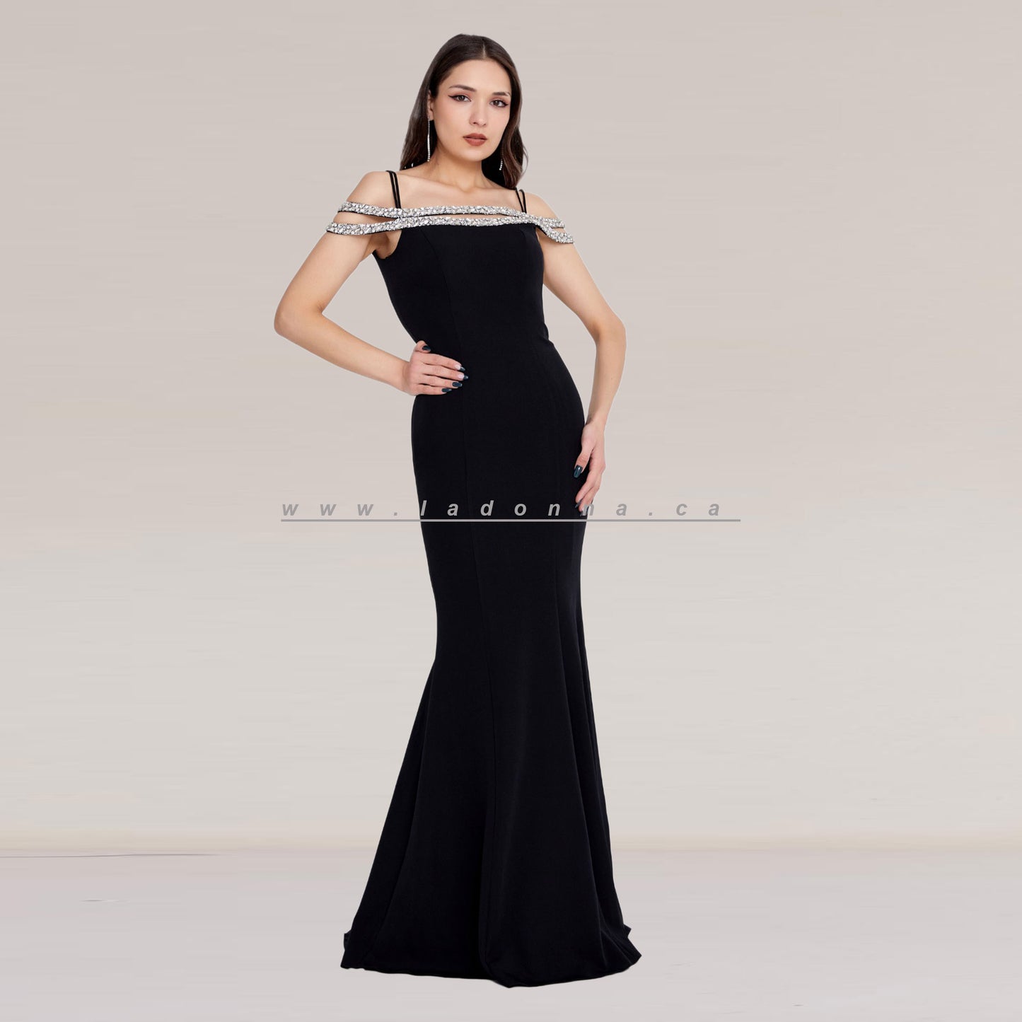 Off Shoulder Maxi Crepe Mermaid Regular Black Dress