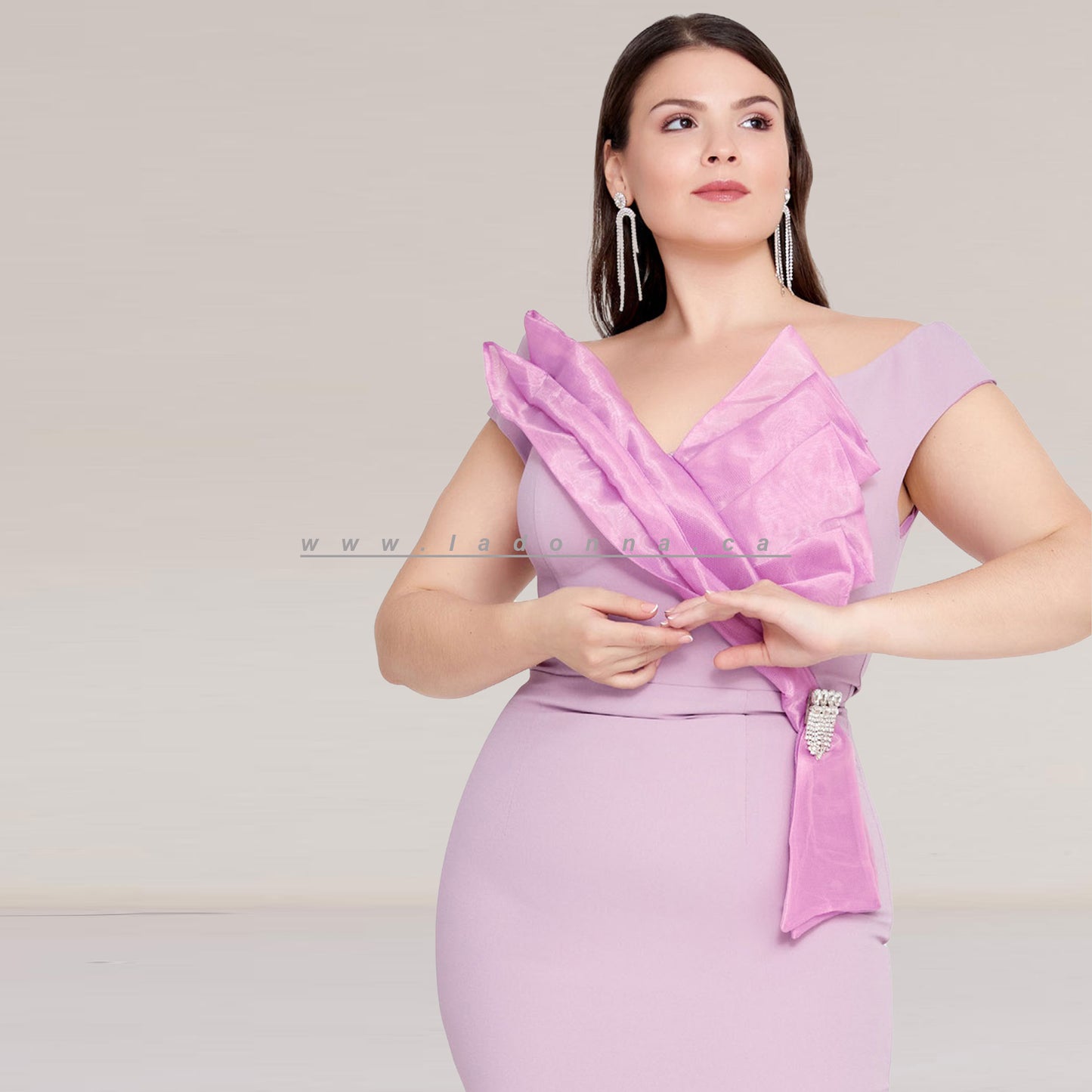 Sleeveless Midi Crepe Column Plus Size Pink Evening Dress