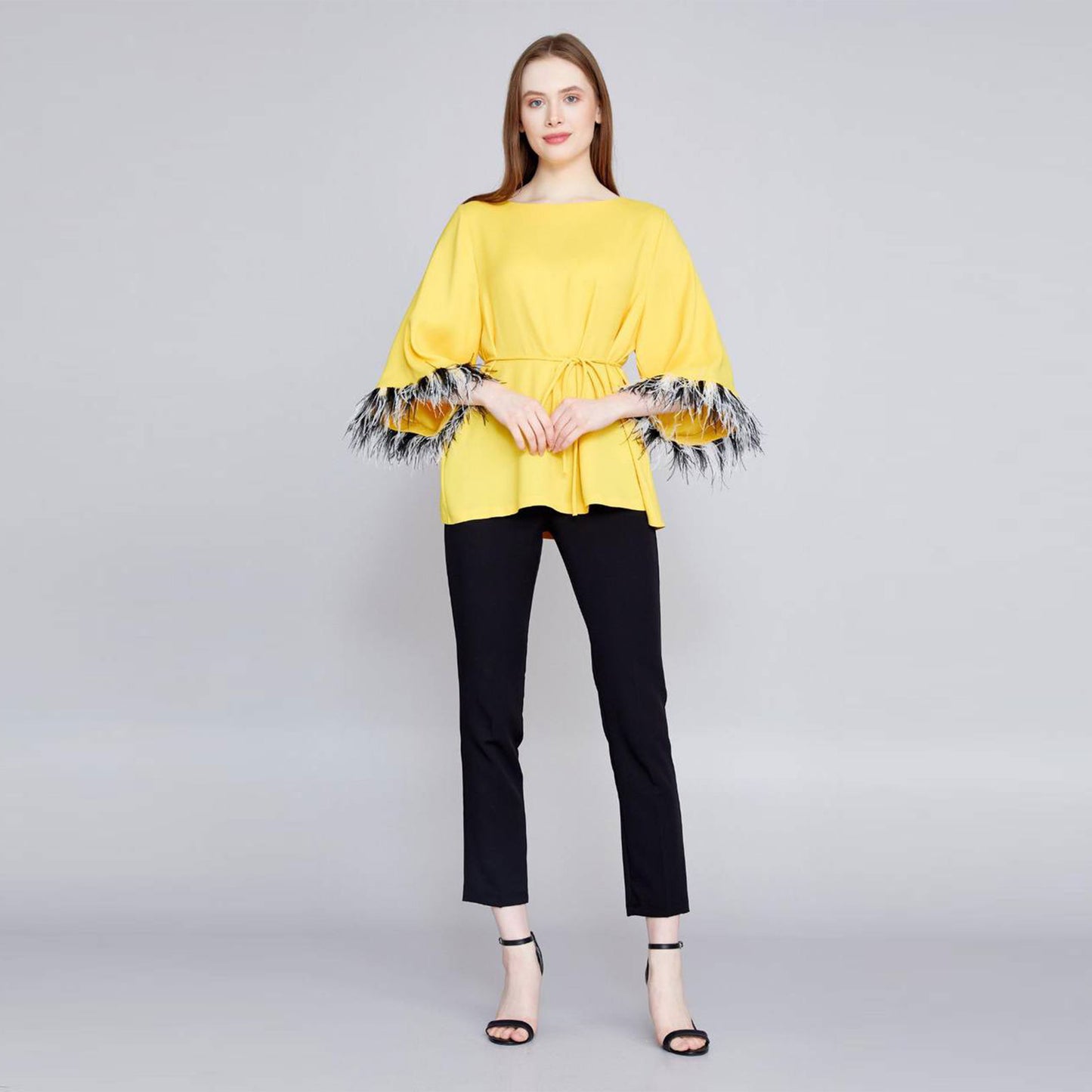 Yellow Blouse WITH FEATHER DETAILS