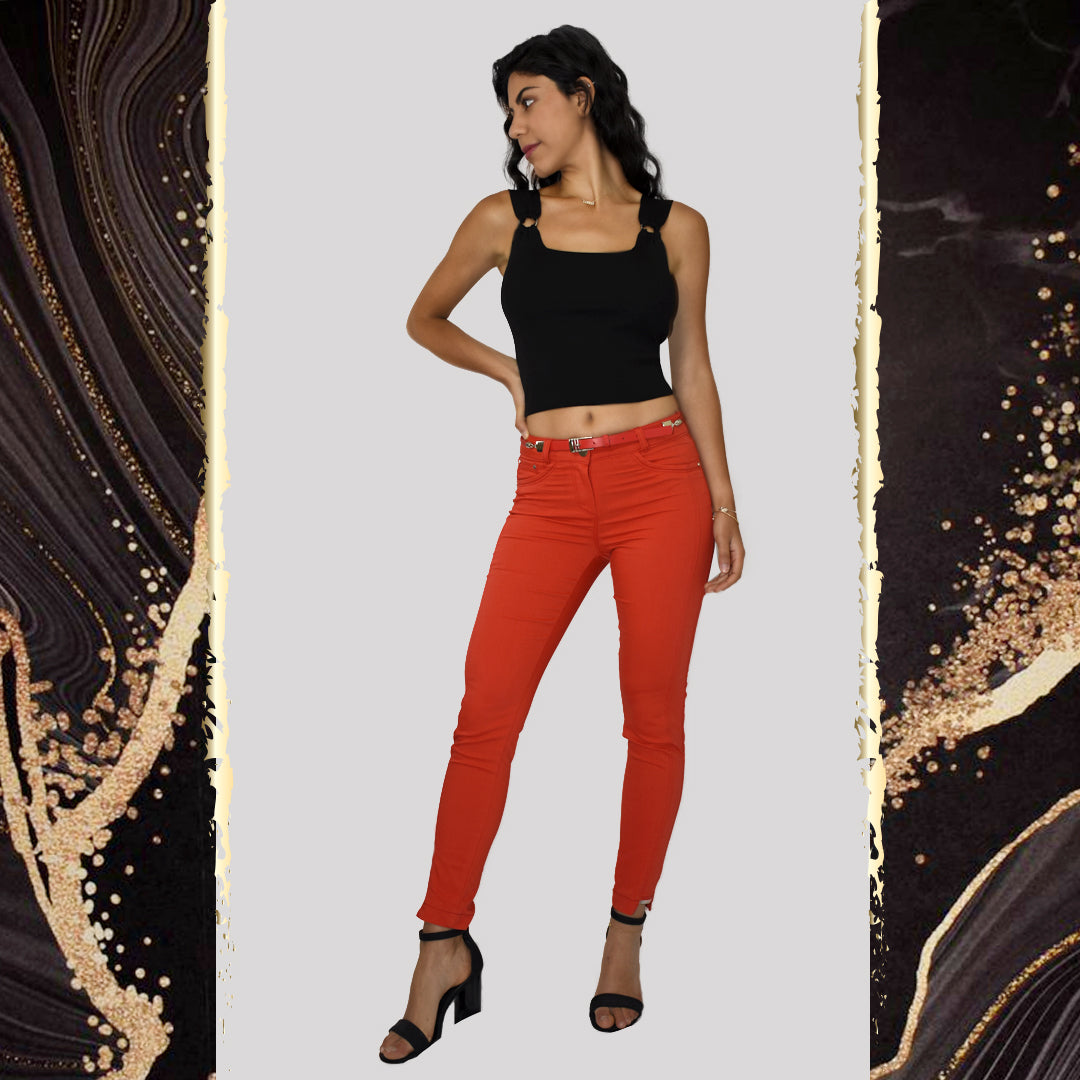 RED HIGH WAIST CASUAL PANTS