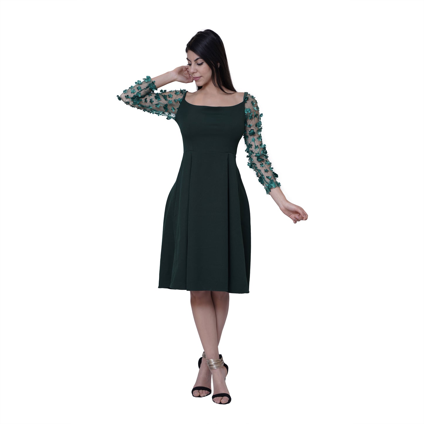 Midi Lace Green Evening Dress