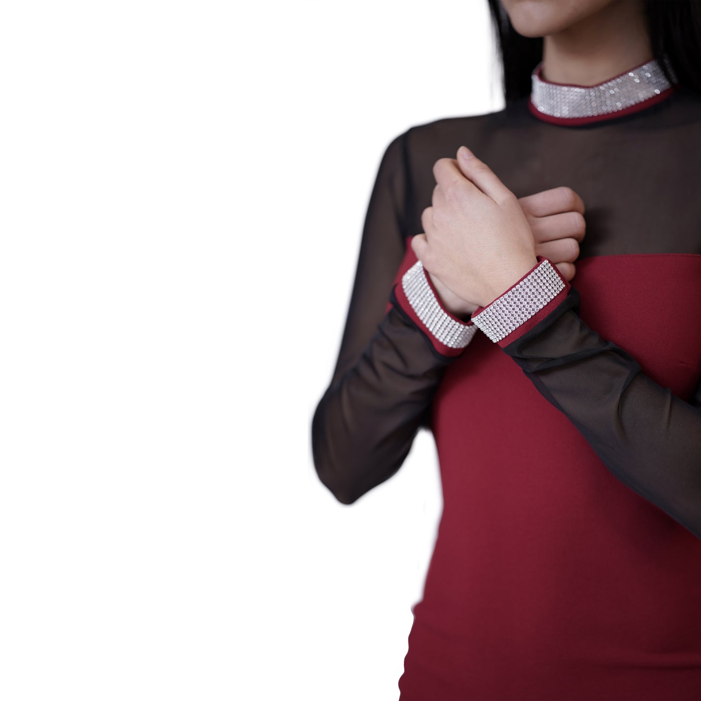 CREPE LONG SLEEVE MINI DRESS – BURGUNDY