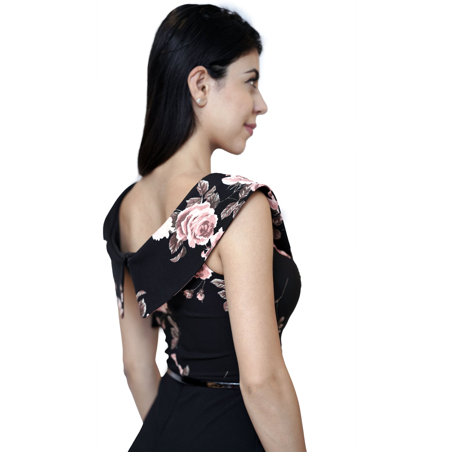 PRINT D65 CREPE SLEEVELESS MIDI DRESS - BLACK
