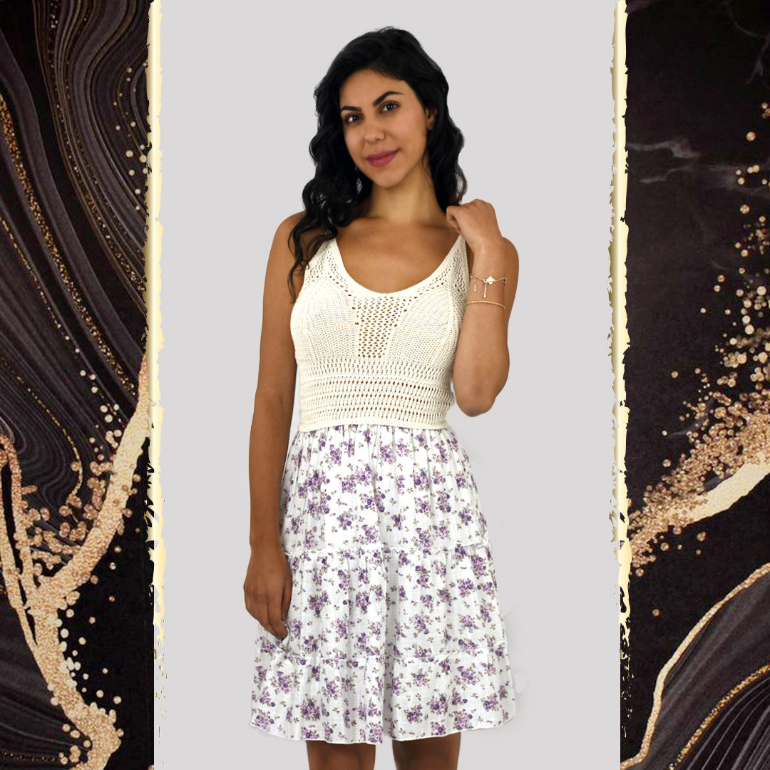 PURPLE PRINTED NISAN MINI SLEEVESS SUMMER DRESS