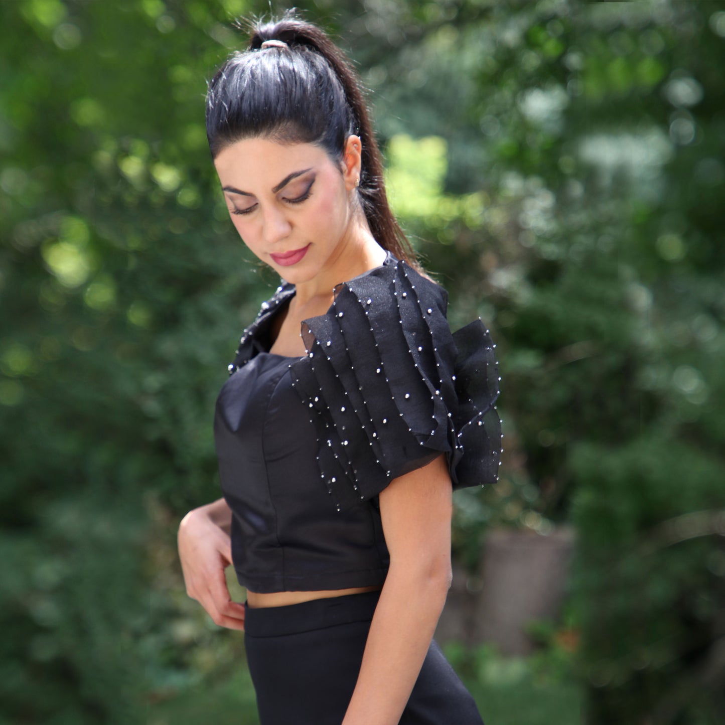 Black Ruffled Party Top