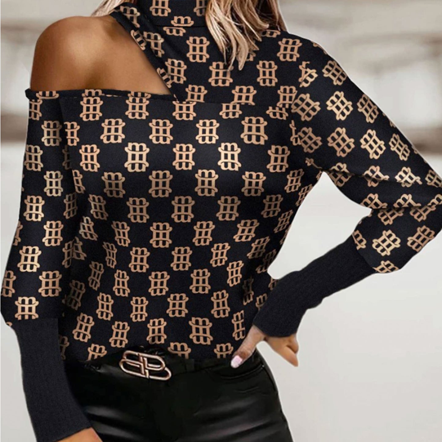 Off Shoulder Plaid Print Blouse O-Neck Pullover