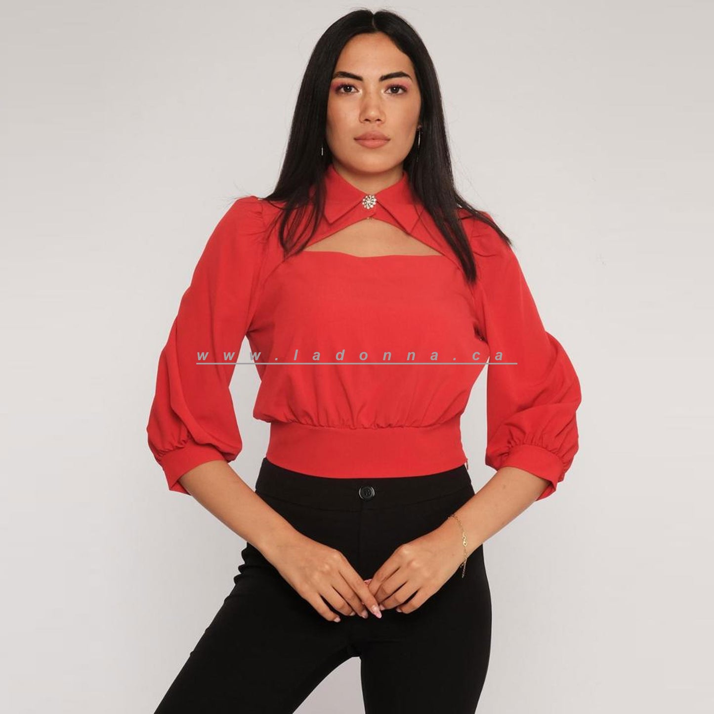 CATHERINE RED CREW NECK BLOUSES