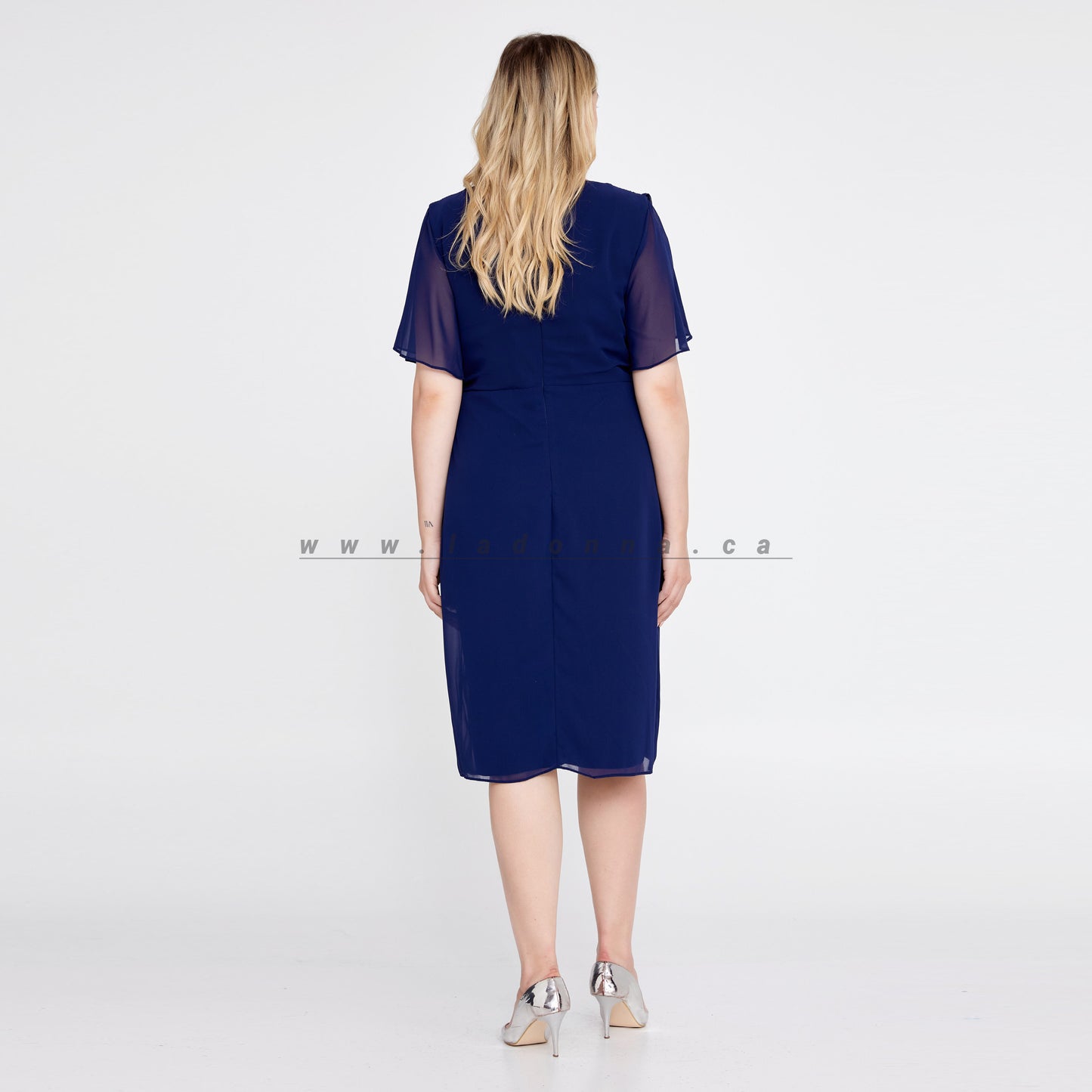 Chiffon Column Navy Dress