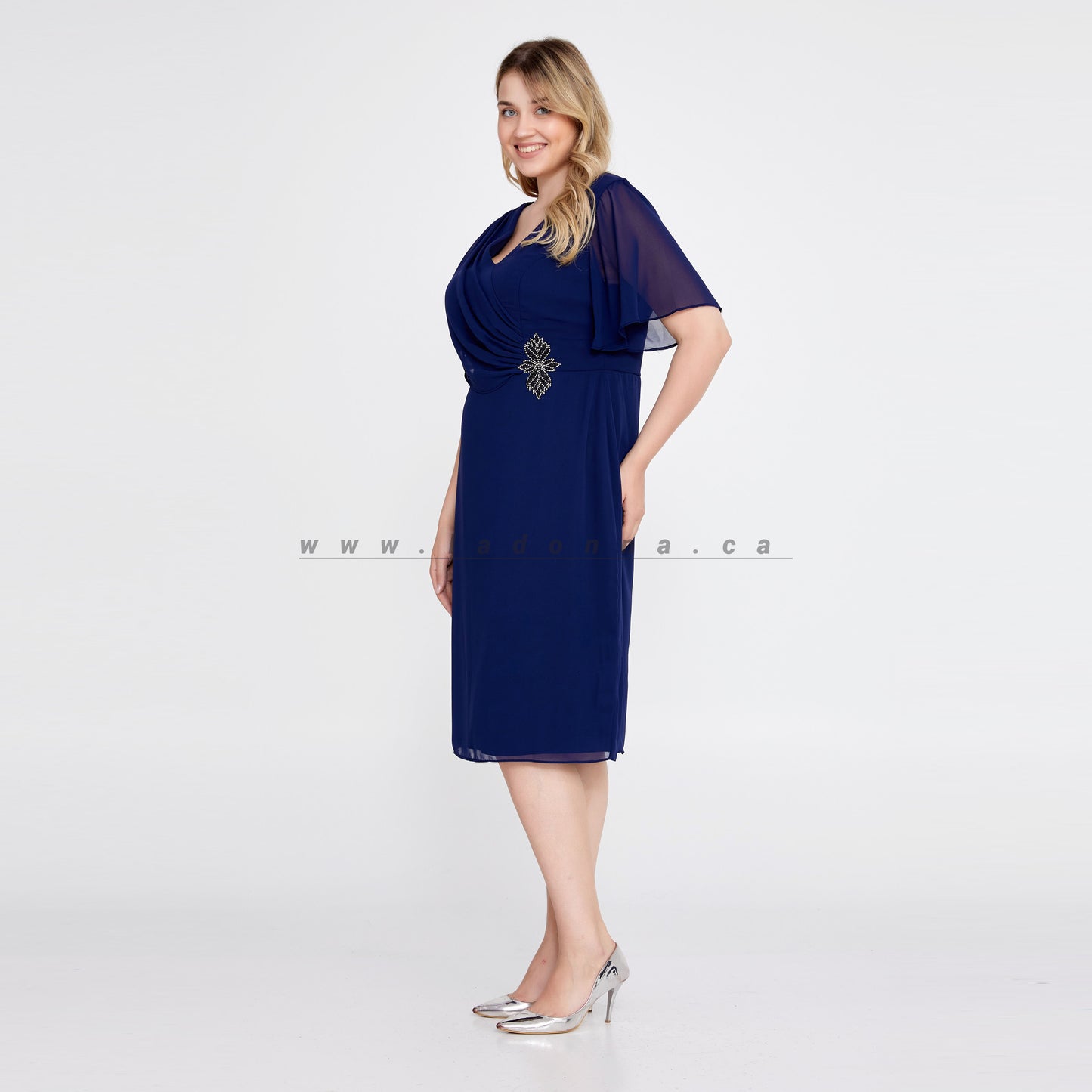 Chiffon Column Navy Dress