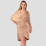 Long Sleeve Midi Satin Column Plus Size Gold Cocktail Dress