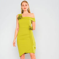 Lively Lime: Cocktail Dress with Embellished Rose Accents