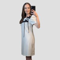 Casual Mini White Dress With Two Black Flowers on the Side