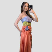 Mini Three-Colored Dress with Roses Design on the Waist.