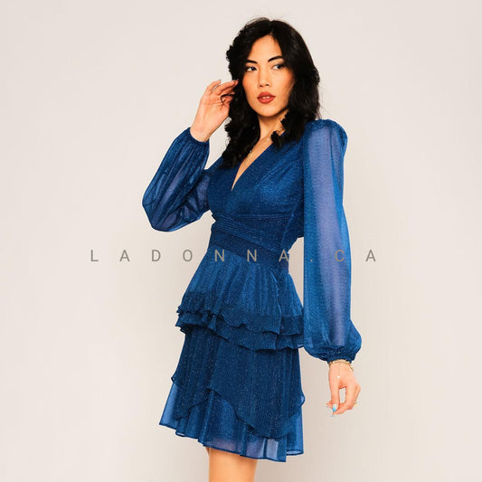 Azurite V-Neck Cocktail Dress