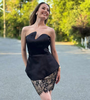 Strapless Satin & Lace Cocktail Mini Dress