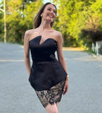 Strapless Satin & Lace Cocktail Mini Dress