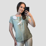 Mint Top with Rose Design