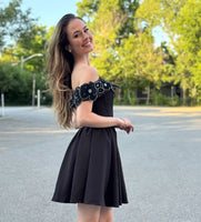 Embellished Off-Shoulder Black Mini Dress