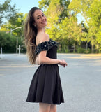 Embellished Off-Shoulder Black Mini Dress