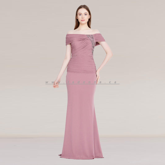 Off Shoulder Maxi Lycra Mermaid Regular Pink Dress