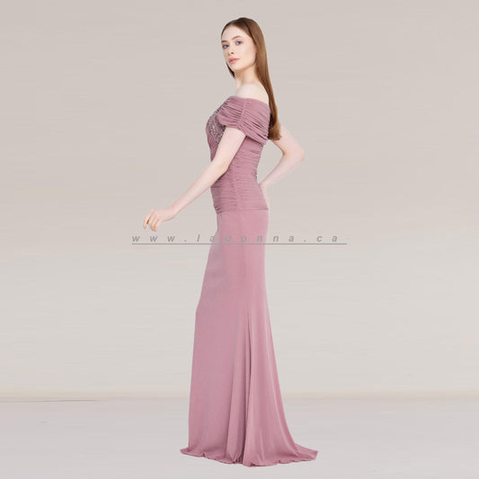 Off Shoulder Maxi Lycra Mermaid Regular Pink Dress