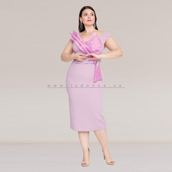 Sleeveless Midi Crepe Column Plus Size Pink Evening Dress