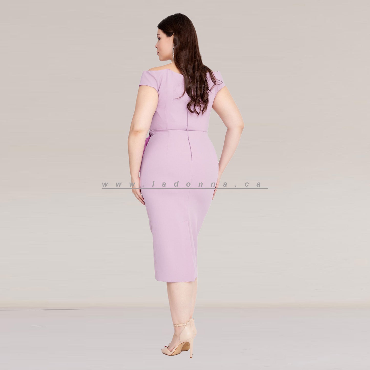 Sleeveless Midi Crepe Column Plus Size Pink Evening Dress