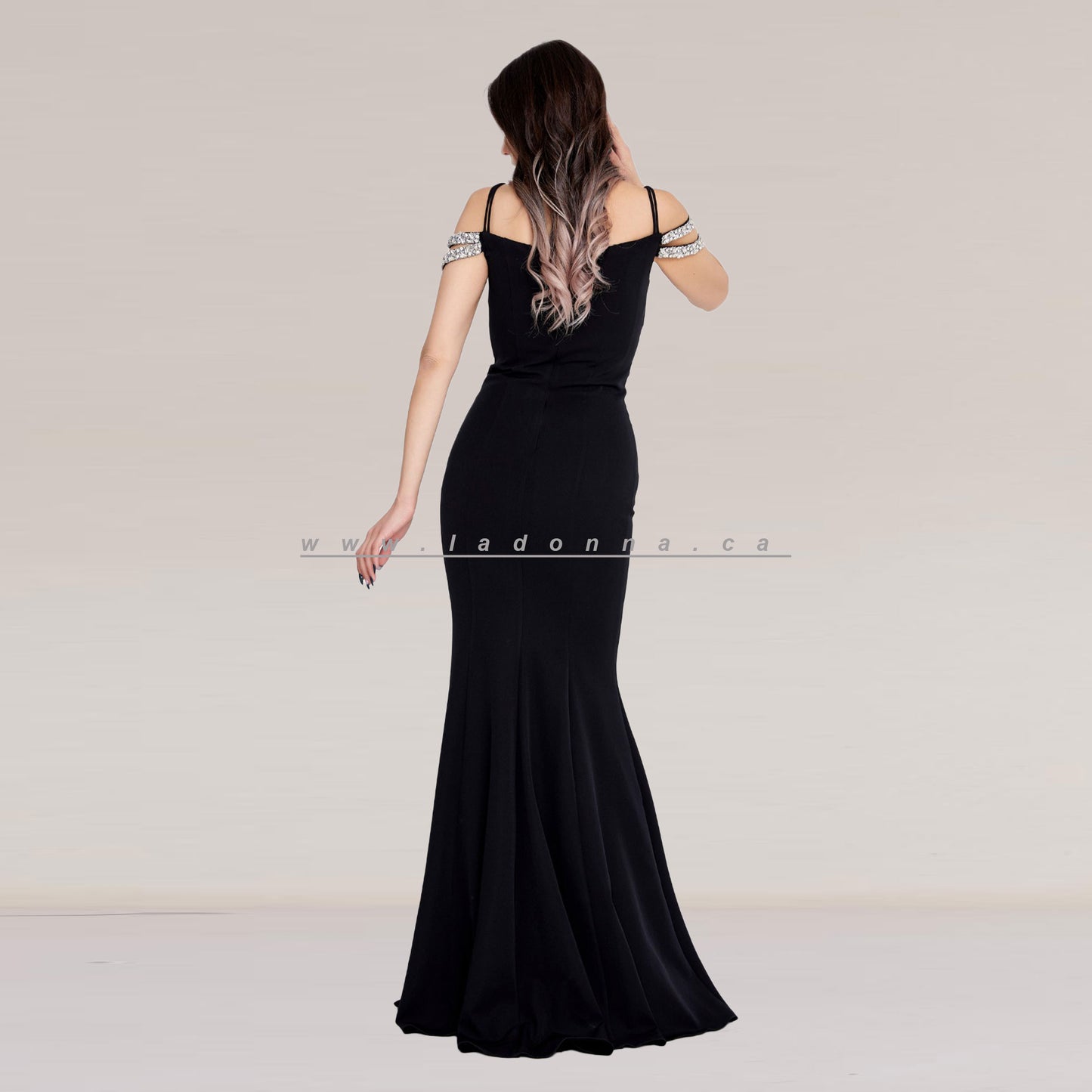 Off Shoulder Maxi Crepe Mermaid Regular Black Dress