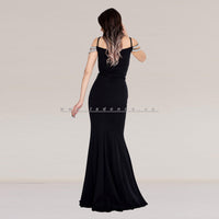 Off Shoulder Maxi Crepe Mermaid Regular Black Dress