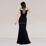 Off Shoulder Maxi Crepe Mermaid Regular Black Dress