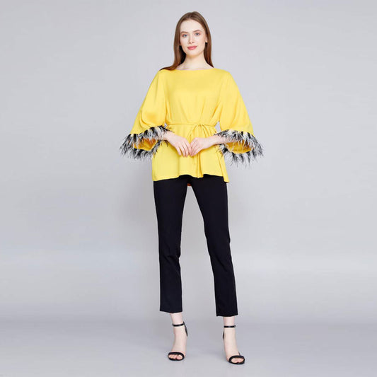 Yellow Blouse WITH FEATHER DETAILS