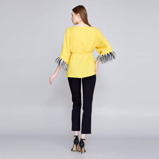 Yellow Blouse WITH FEATHER DETAILS