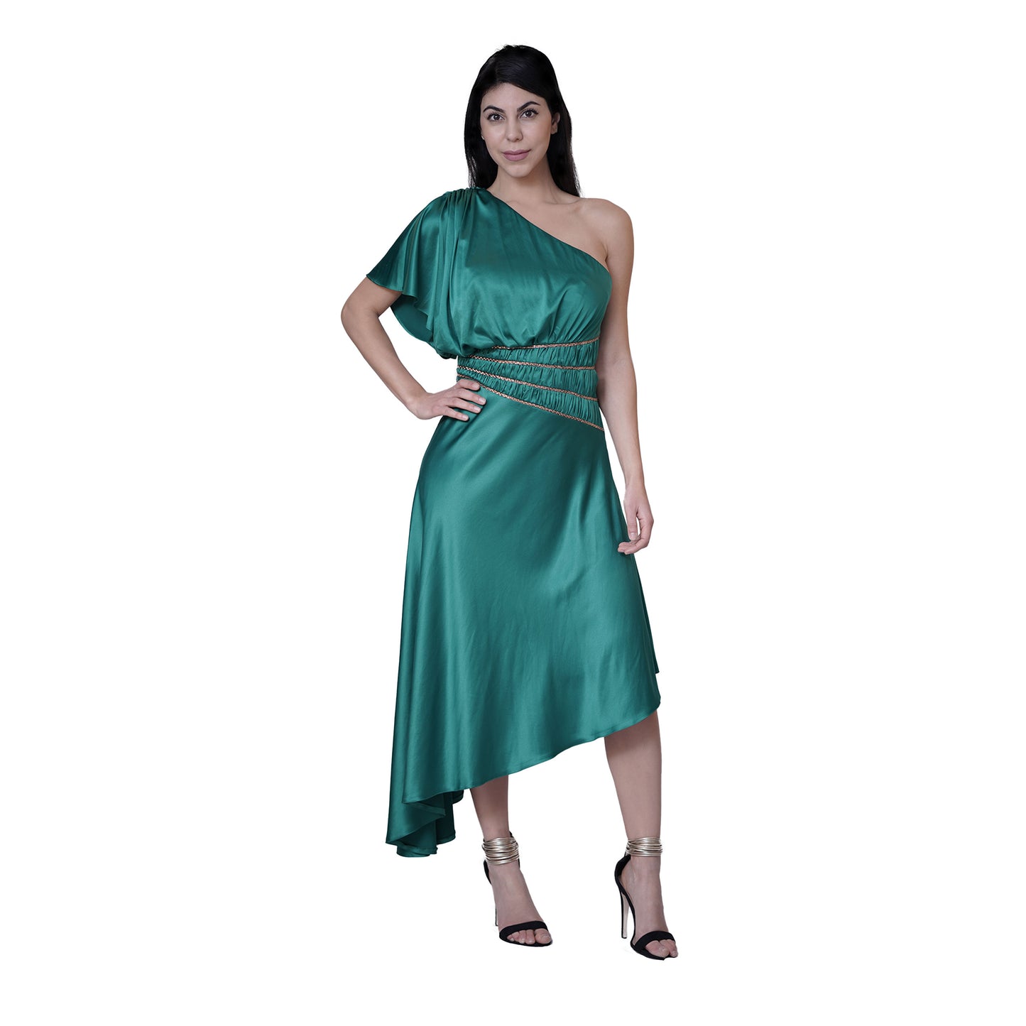 Rengin Midi Evening Dress - Emerald Green