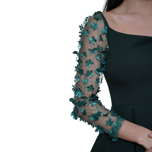 Midi Lace Green Evening Dress