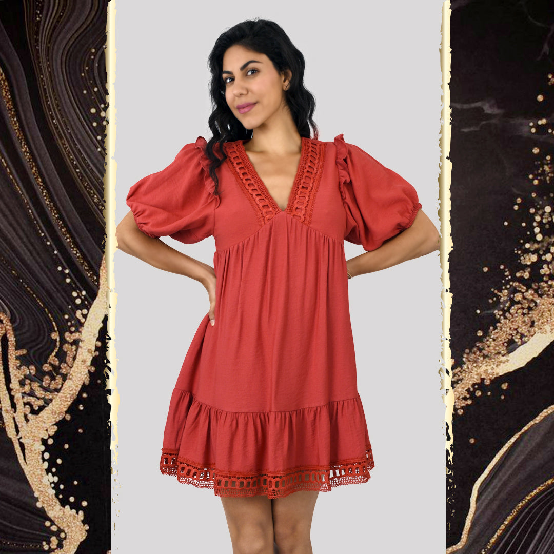 RED TIE WAISE CASUAL SUMMER DRESS