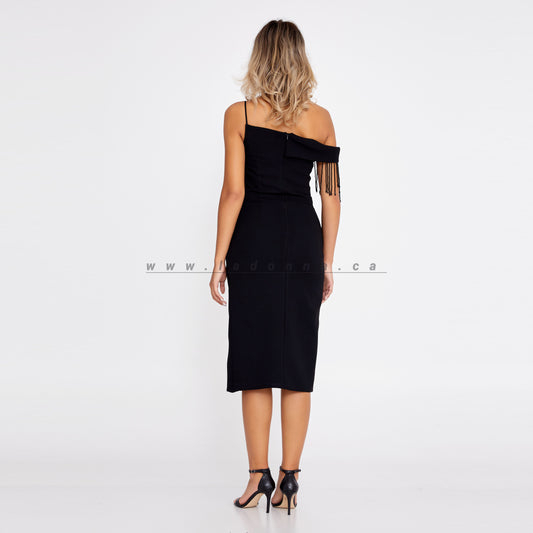 Midi Crepe Column Black Dress