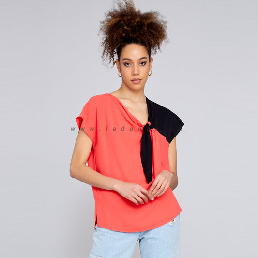 Short Sleeve Solid Color Regular Red Blouse