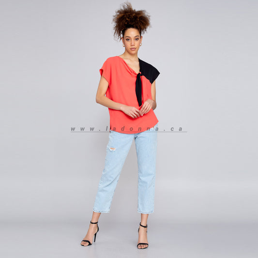 Short Sleeve Solid Color Regular Red Blouse
