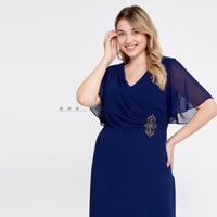 Chiffon Column Navy Dress