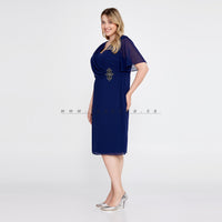 Chiffon Column Navy Dress