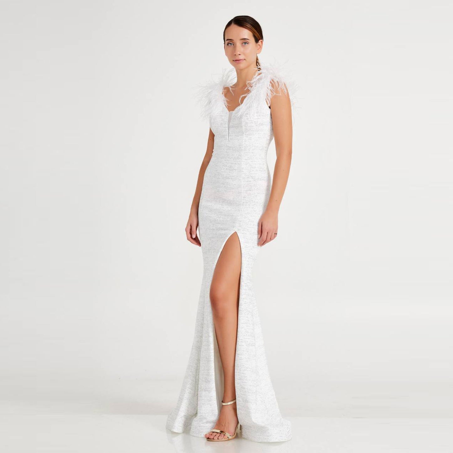 Angle Regular White/Silver Evening Dress